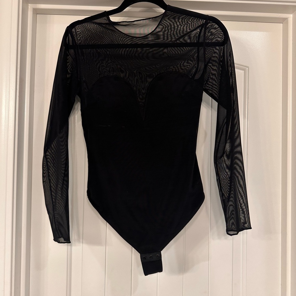 Popilush Black Sheer Long Sleeve Bodysuit